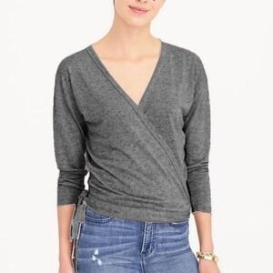 J CREW | heather gray cotton & linen wrap top XS NWT